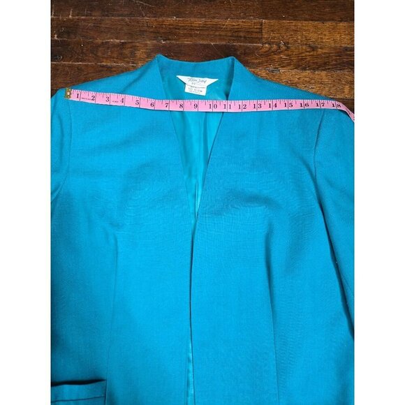 Vintage Blue Open Front Linen Blend Career Blazer - Picture 6 of 15